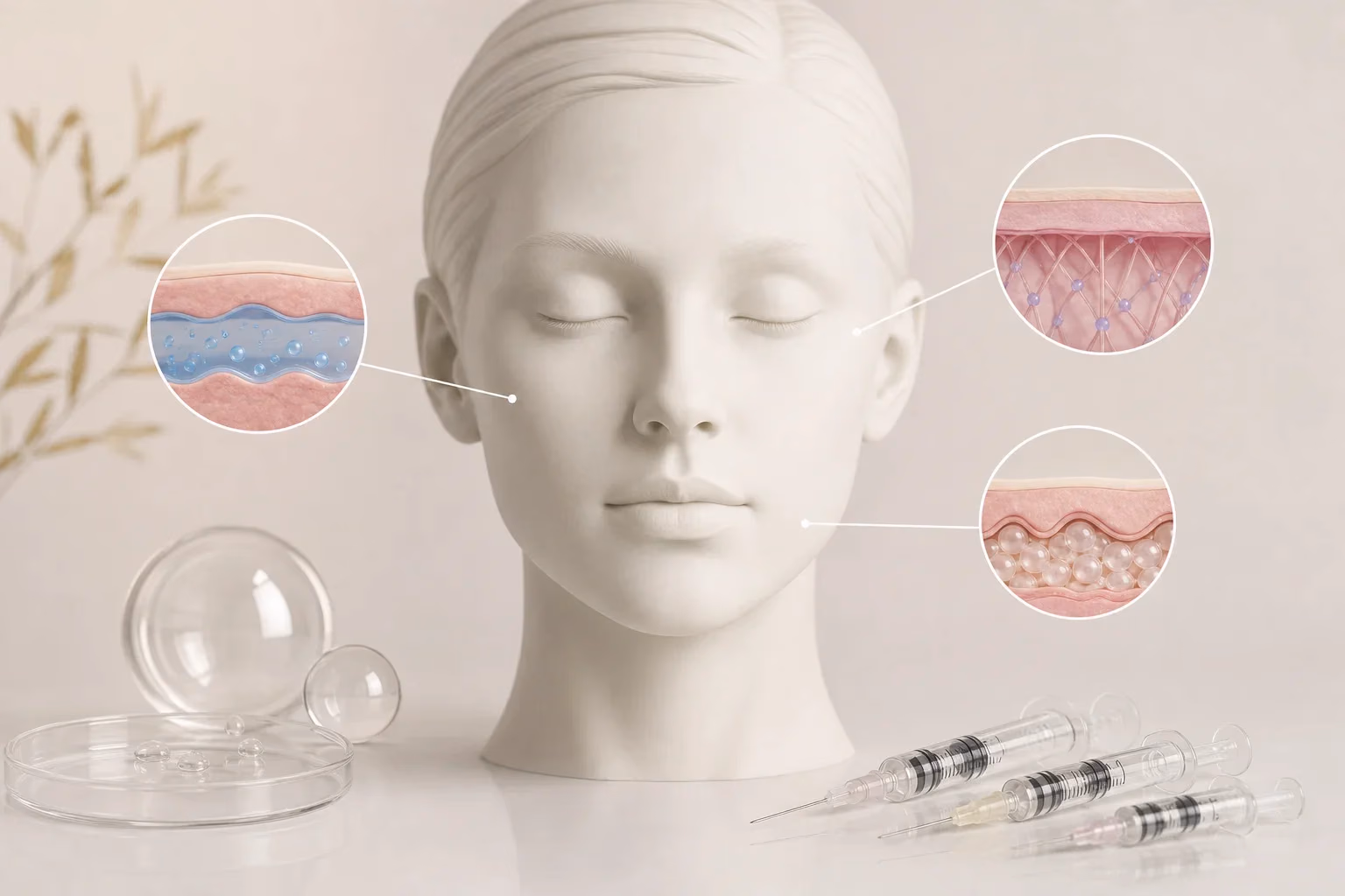 Informational illustration about skin boosters, biostimulators, and fillers: what is the difference and which treatment is right for you?