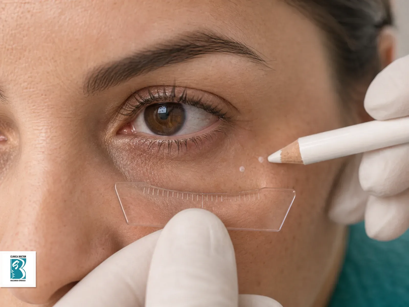 Cearcane si zona perioculara - consultatie medic specialist Masurarea santului lacrimal si a zonei perioculare cu rigla transparenta