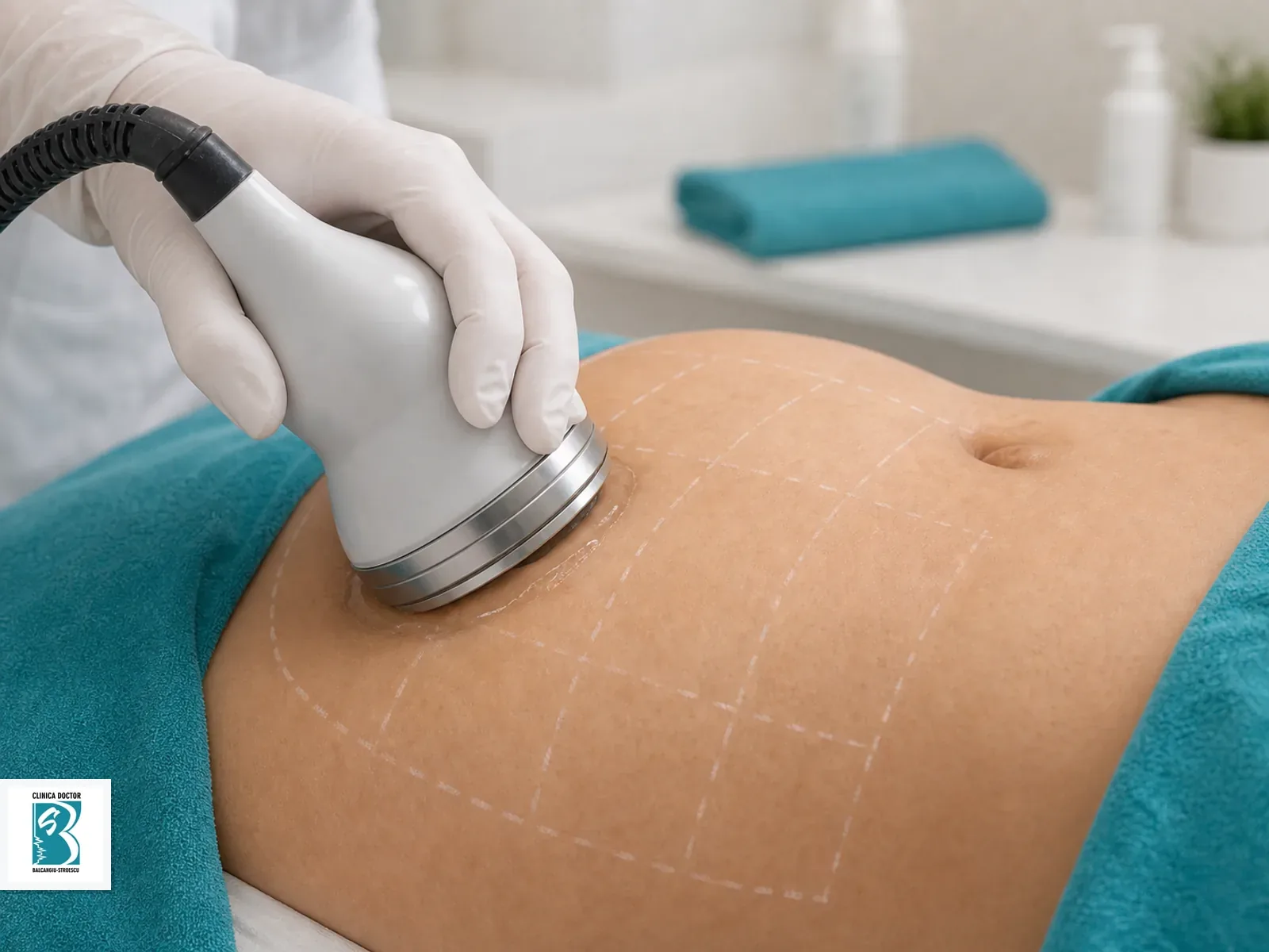 Aplicator de radiofrecventa pe flanc abdominal pentru grasime localizata