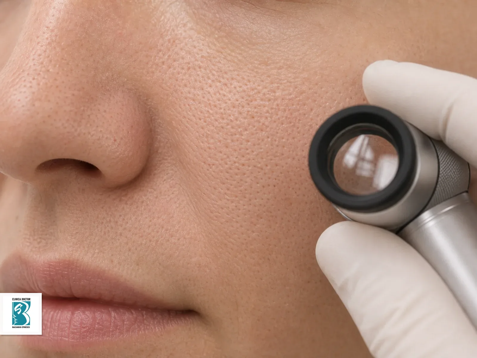 Pori dilatati si textura neuniforma - consultatie medic primar Evaluarea porilor dilatati si a texturii neuniforme cu lentila dermatologica