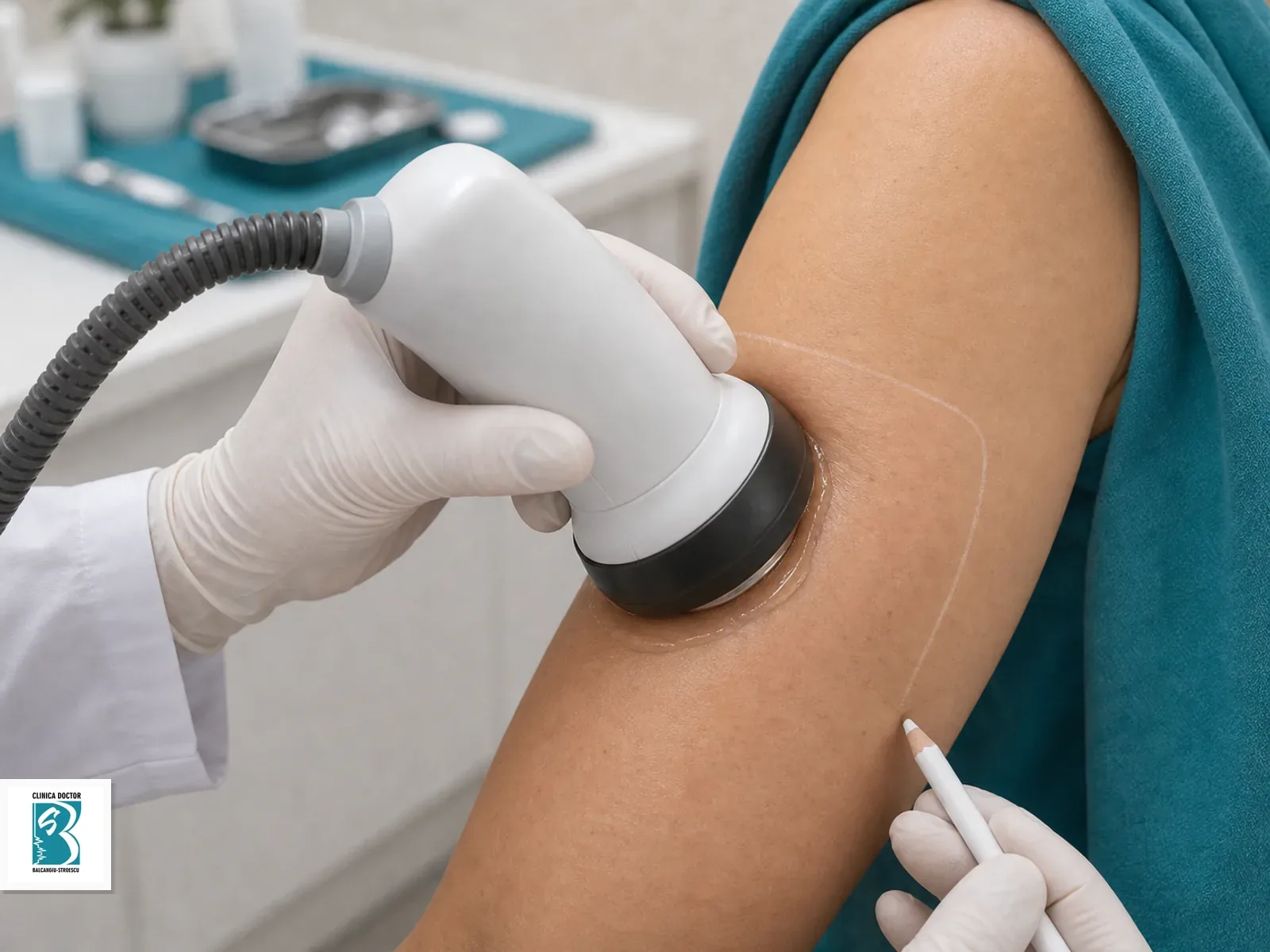 Remodelare corporala non-chirurgicala - consultatie medic primar Aplicator de remodelare corporala pozitionat pe brat superior cu marcaj medical