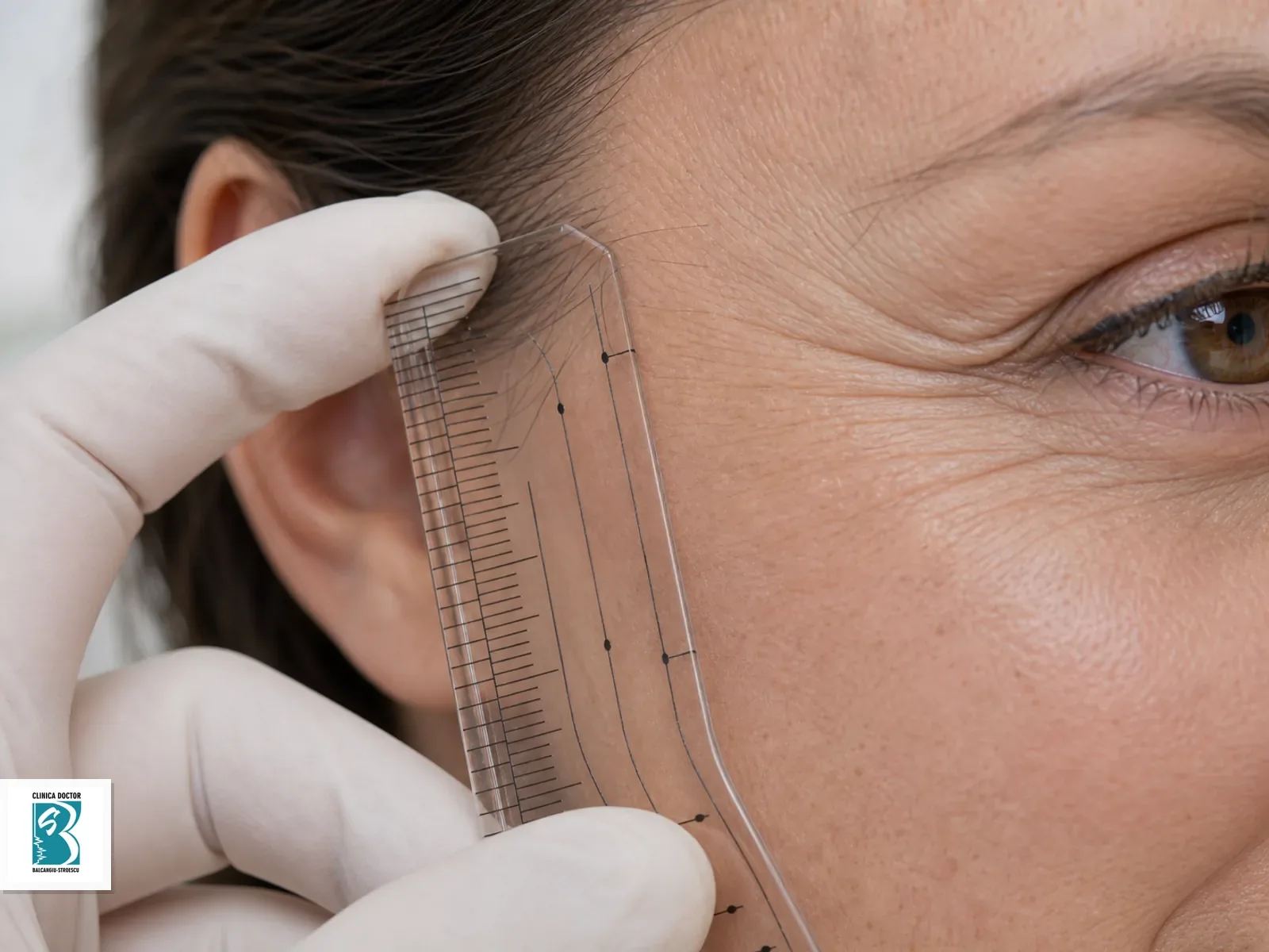 Riduri faciale si riduri de expresie - consultatie medic primar Evaluarea ridurilor de expresie din zona ochilor cu rigla faciala transparenta