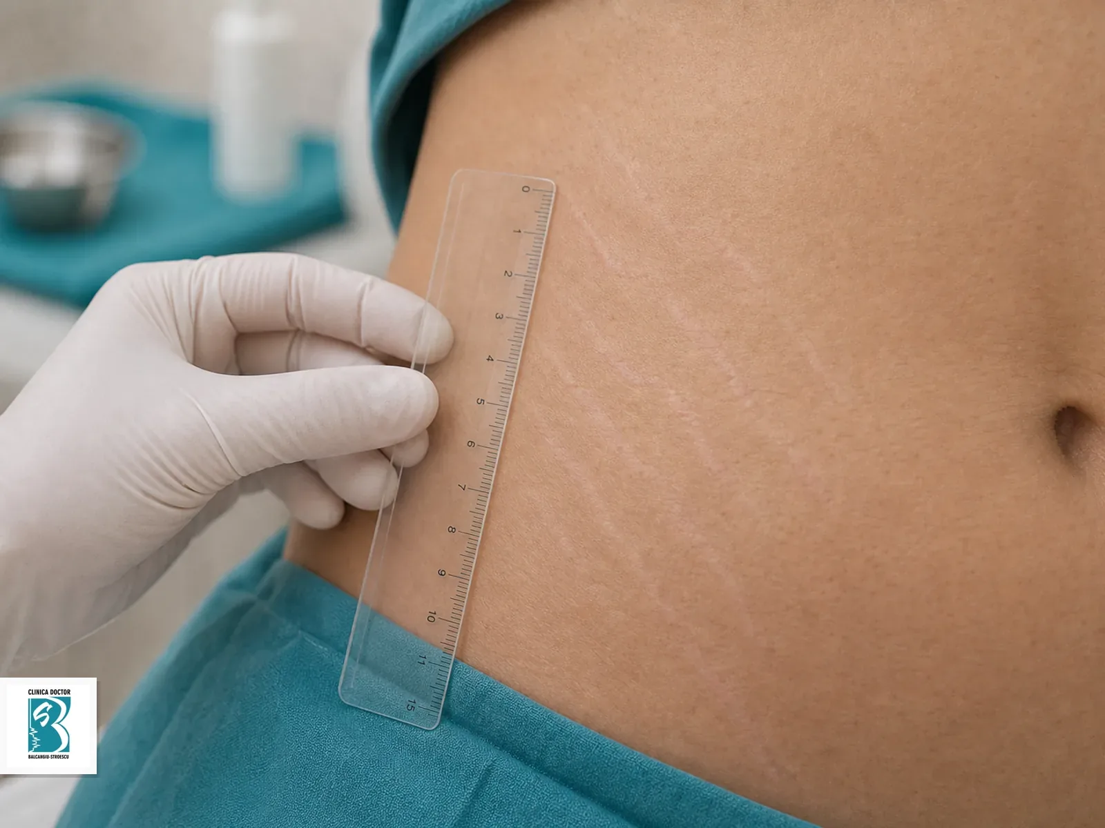 Vergeturi - consultatie medic primar Masurarea vergeturilor pe pielea abdominala cu rigla transparenta