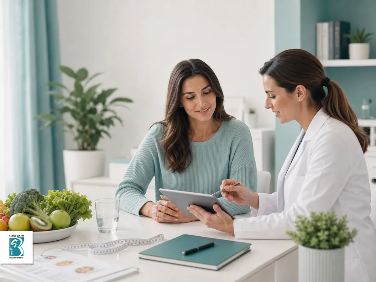 Specialist in nutritie discuta un plan alimentar personalizat cu o pacienta intr-un cabinet medical