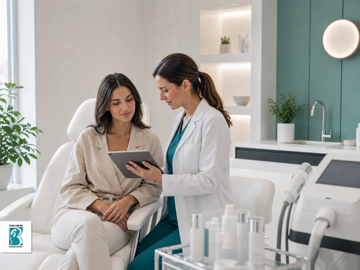 Medic pregateste o consultatie de estetica medicala intr-o sala moderna cu echipamente clinice