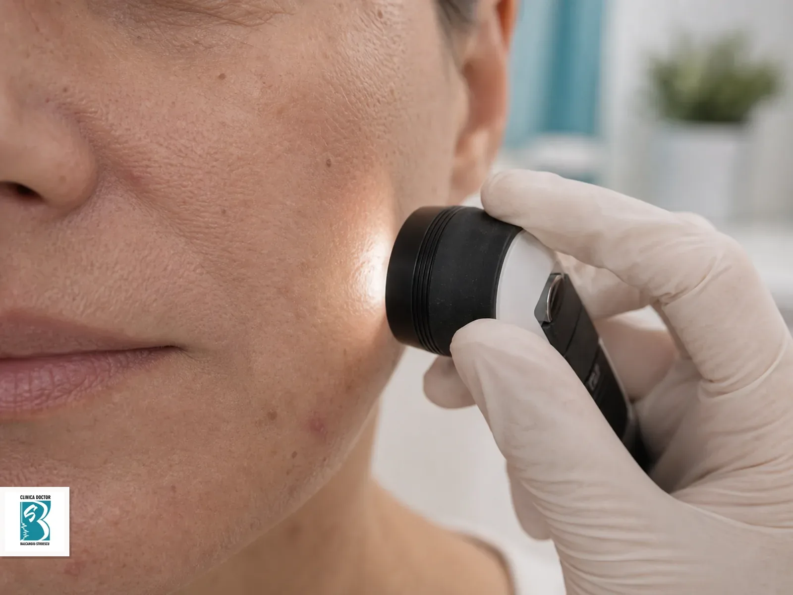 Consultatie dermato-estetica medic primar dermatolog Dermatoscop folosit pentru evaluarea texturii si pigmentarii pielii obrazului