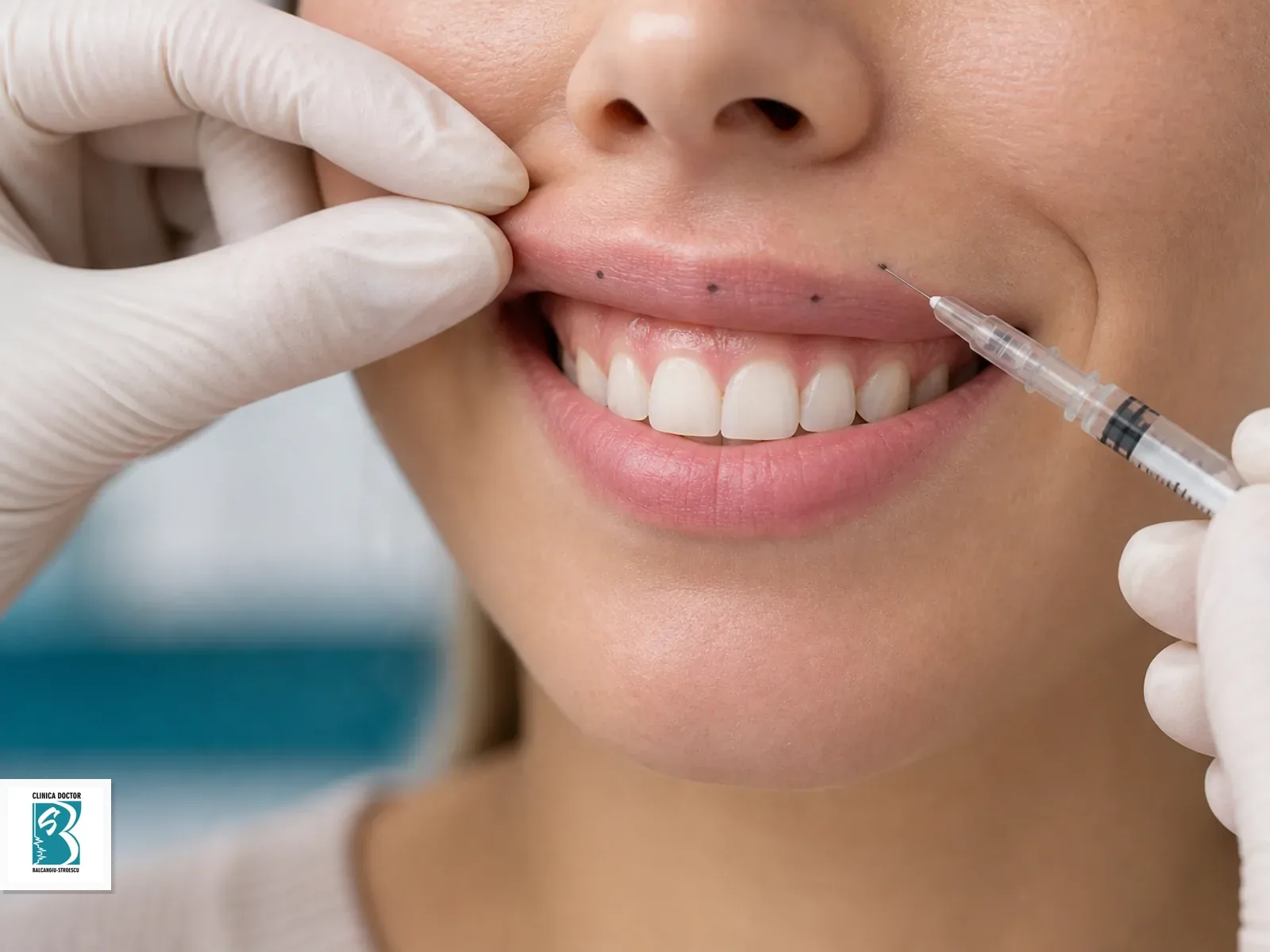 Botox gummy smile Tratament botox pentru gummy smile cu puncte marcate langa buza superioara