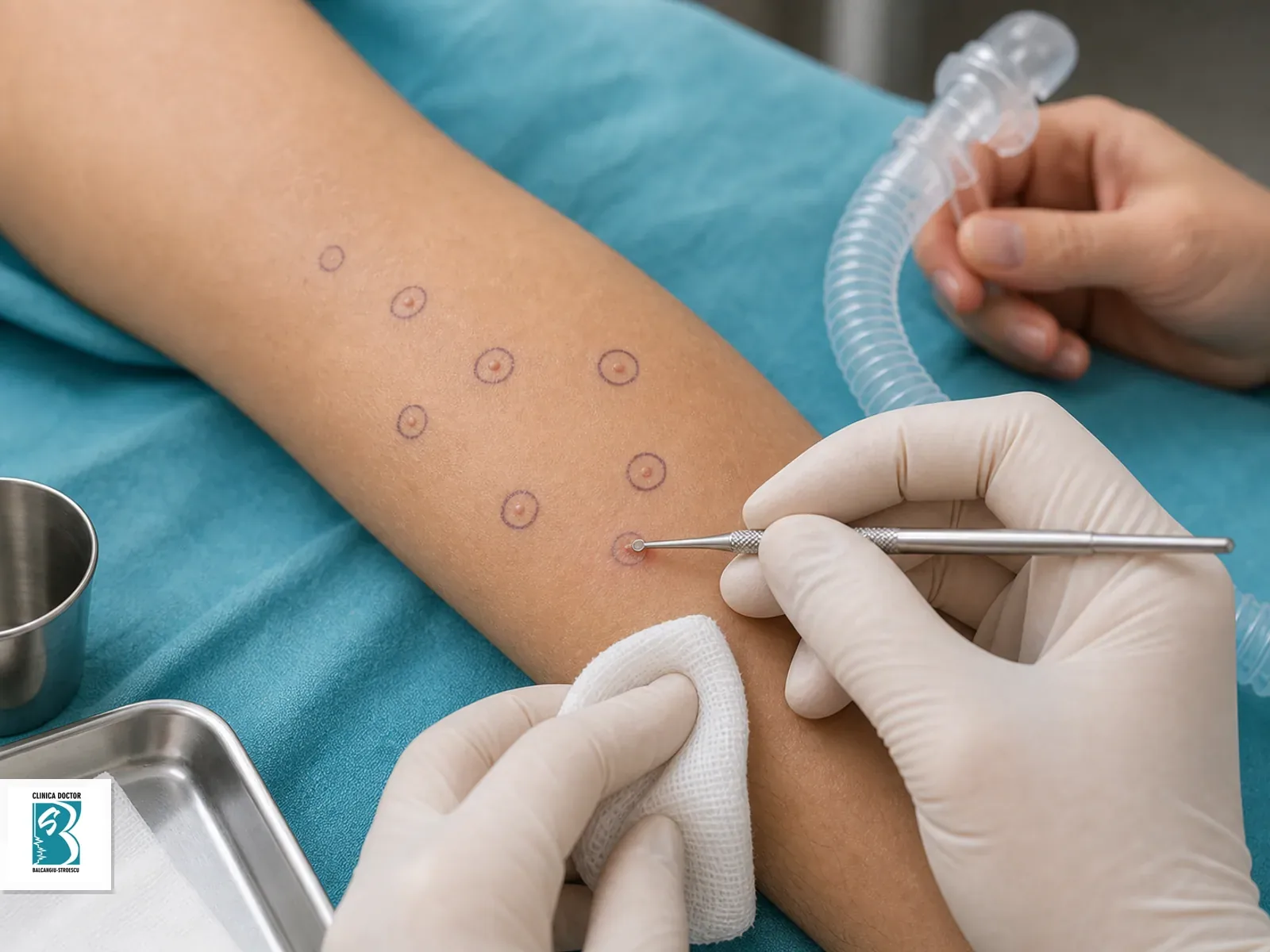 Chiuretare leziuni multiple cu Entonox Chiuretare de leziuni multiple cu suport Entonox reprezentat prin tubulatura medicala