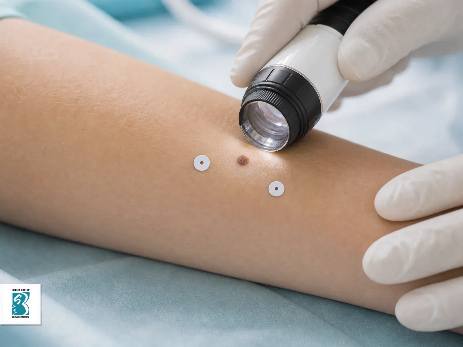 Dermatoscopie digitala pana la 10 leziuni medic specialist Dermatoscop digital aplicat pe o alunita de pe antebrat