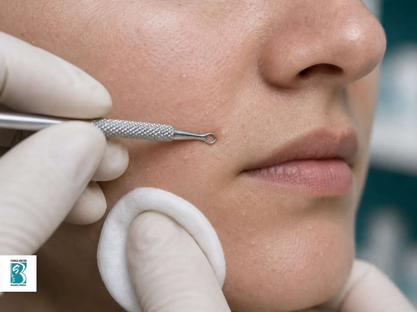 Extractor dermatologic aplicat pe comedoane si puncte de grasime