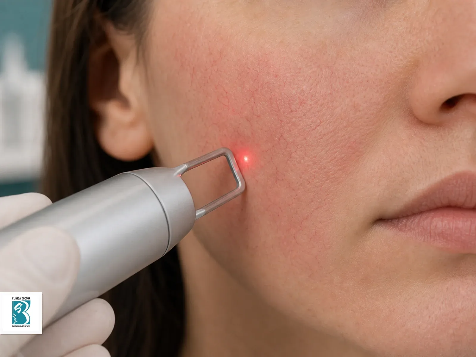 Laser Quanta 585 pentru cuperoza full face Tratament laser pentru cuperoza cu punct luminos pe zona inrosita