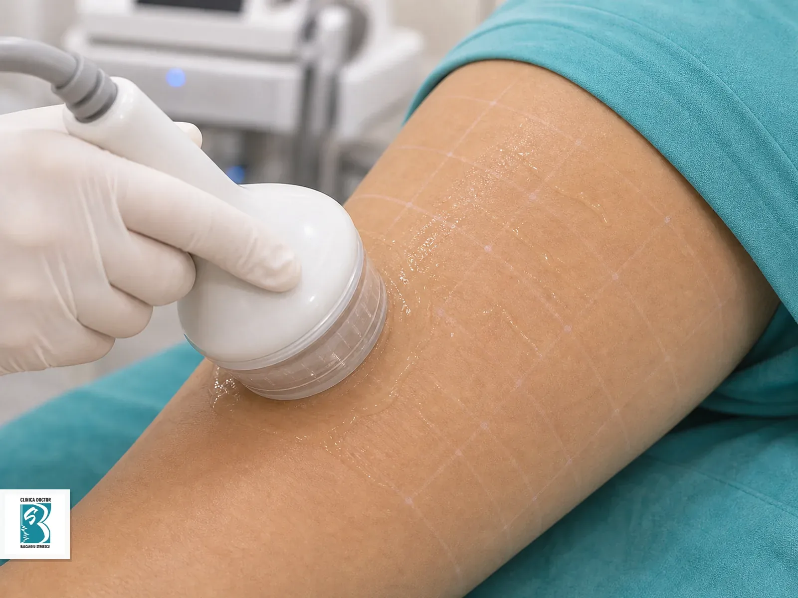 Aplicator medical pentru EXION radiofrecvență monopolară + ultrasunete – tratament corporal, poziționat pe zona corporală sau facială tratată