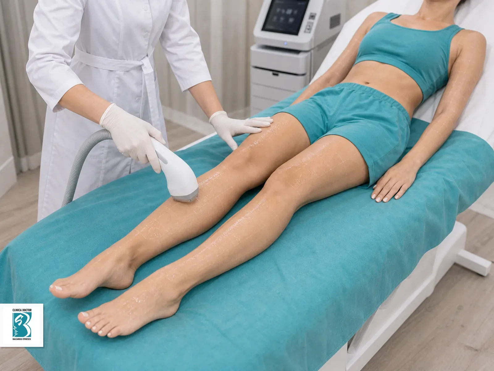 Full body Epilare laser full body cu pacient acoperit modest si corpul vizibil coerent pe masa de tratament