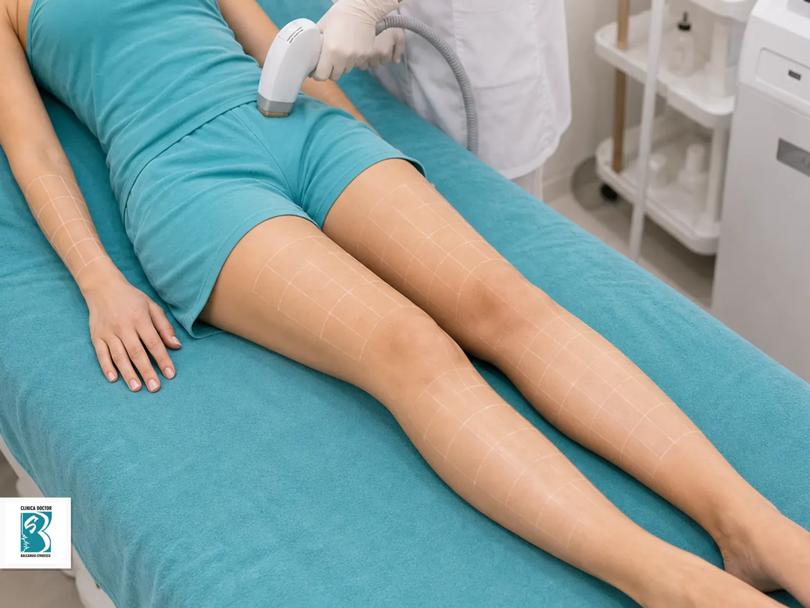 Inghinal total Epilare laser inghinal total cu garment medical opac si zona superioara a coapselor marcata