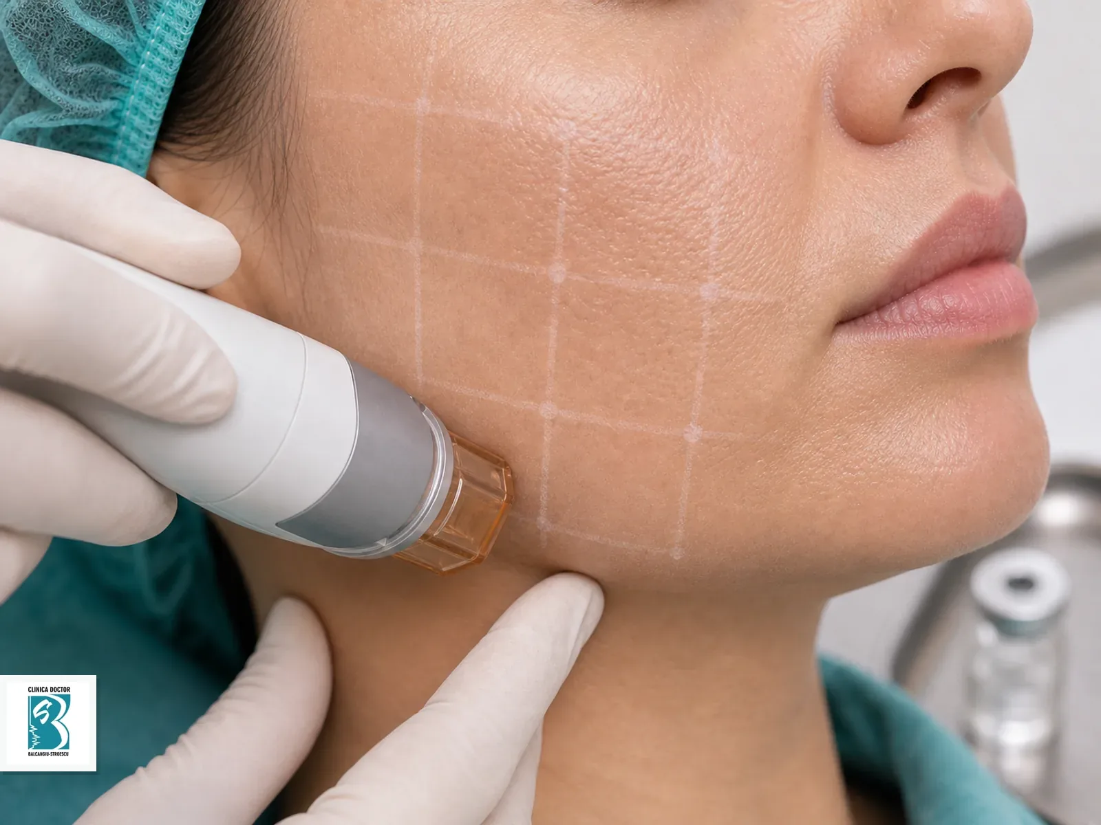 Laser CO₂ fracționat Full Face + Blefaroplastie laser pleoape+lampa Celluma+PRP Planificare perioculară pentru Laser CO₂ fracționat Full Face + Blefaroplastie laser pleoape+lampa Celluma+PRP, cu marcaje fine și instrumentar steril