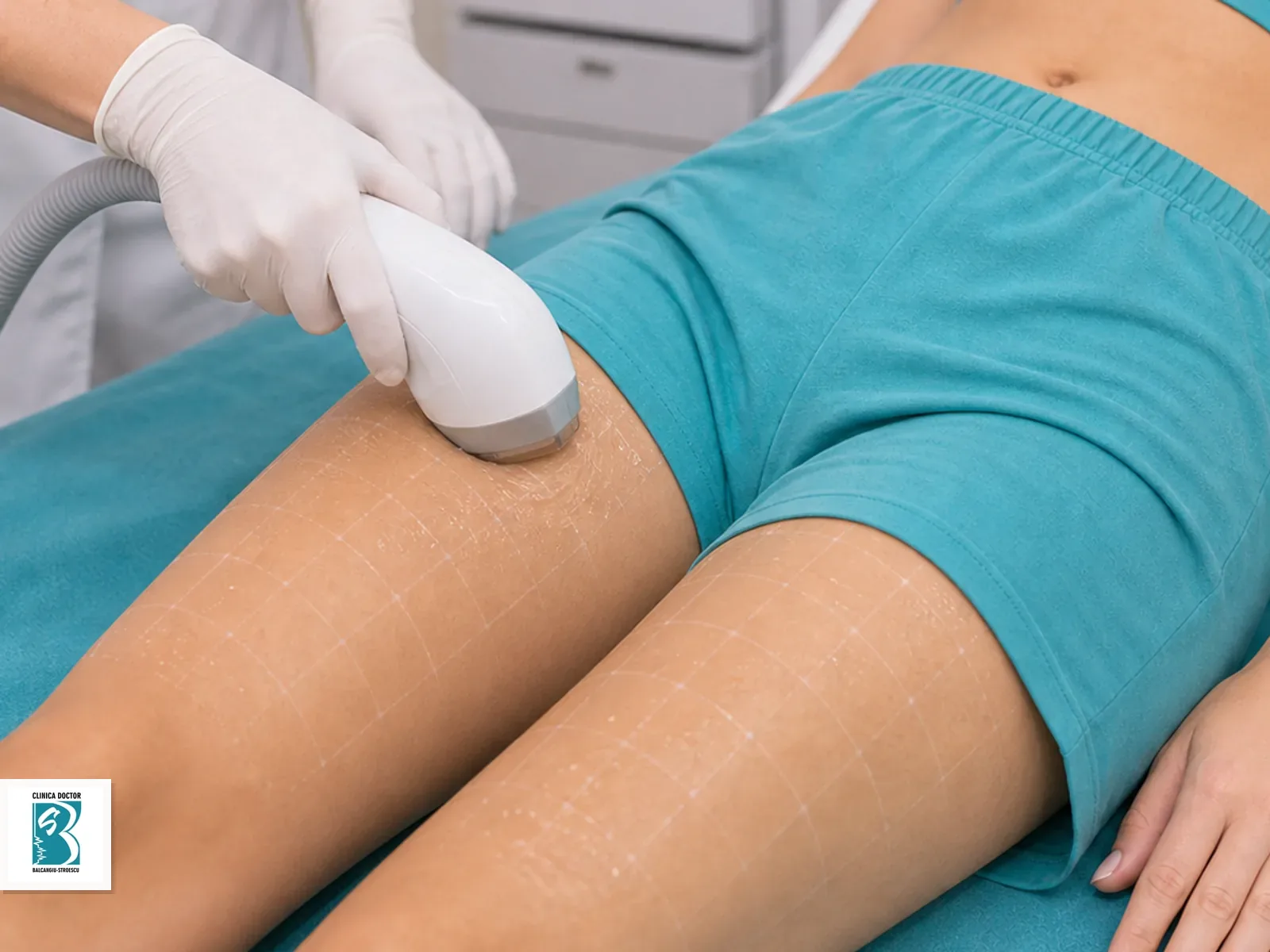 Epilare laser pe linia bikini, cu short medical opac si aplicator langa marginea garmentului