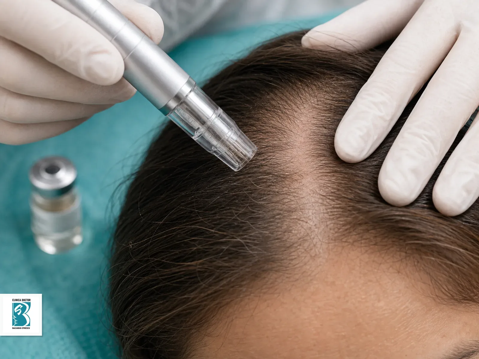 Microneedling Nanopore + exozomi – regenerare avansată și alopecie Microneedling pentru Microneedling Nanopore + exozomi – regenerare avansată și alopecie, cu piesă aplicatoare pe piele pregătită