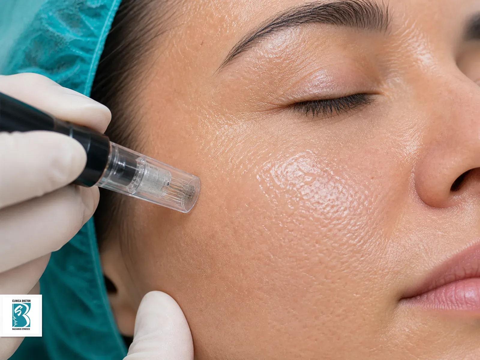 Microneedling Nanopore – rejuvenare facială Microneedling pentru Microneedling Nanopore – rejuvenare facială, cu piesă aplicatoare pe piele pregătită