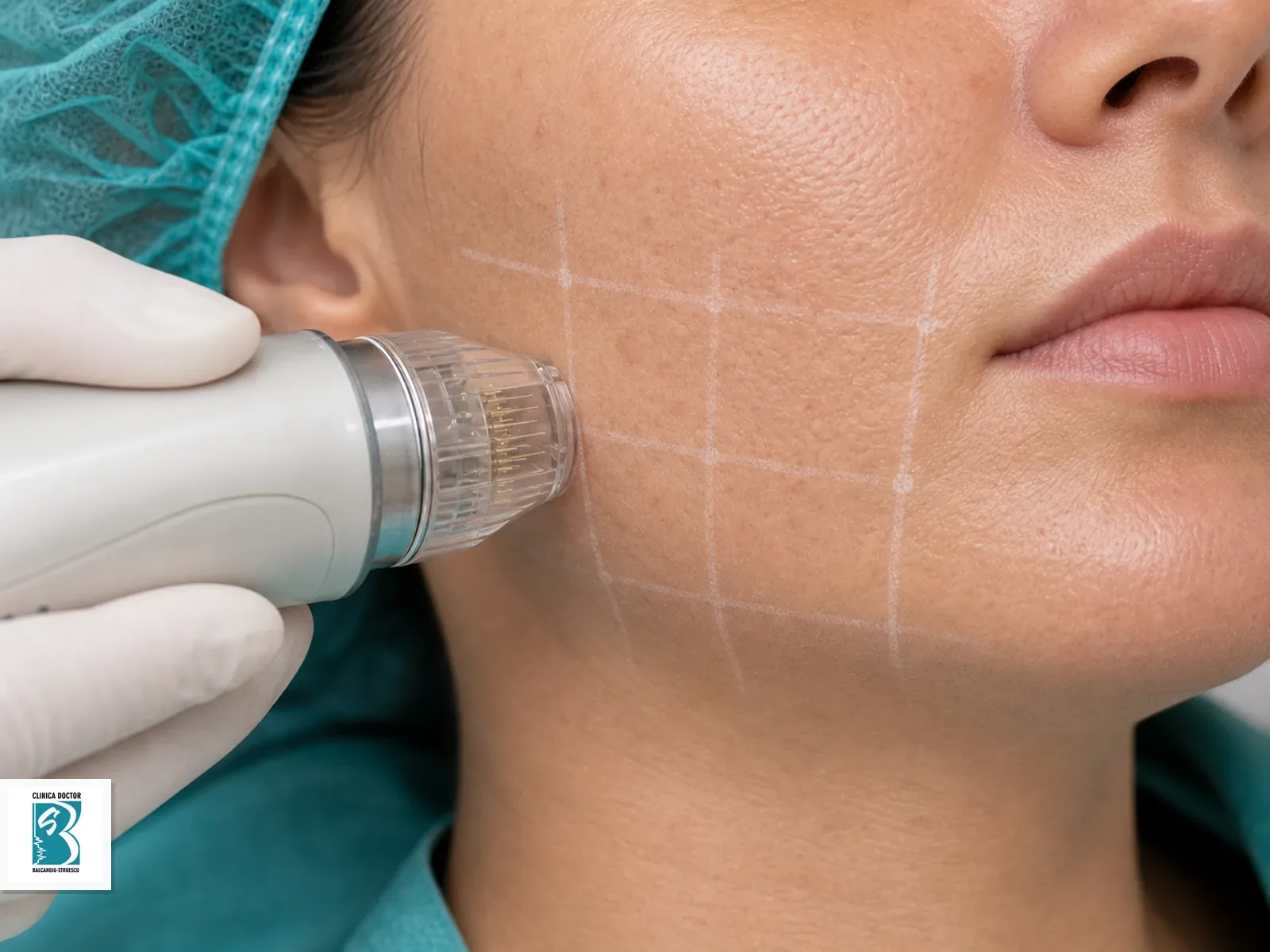 Aplicator medical pentru Radiofrecvență fracționată Ashley Full Face – Rejuvenare facială, poziționat pe zona corporală sau facială tratată