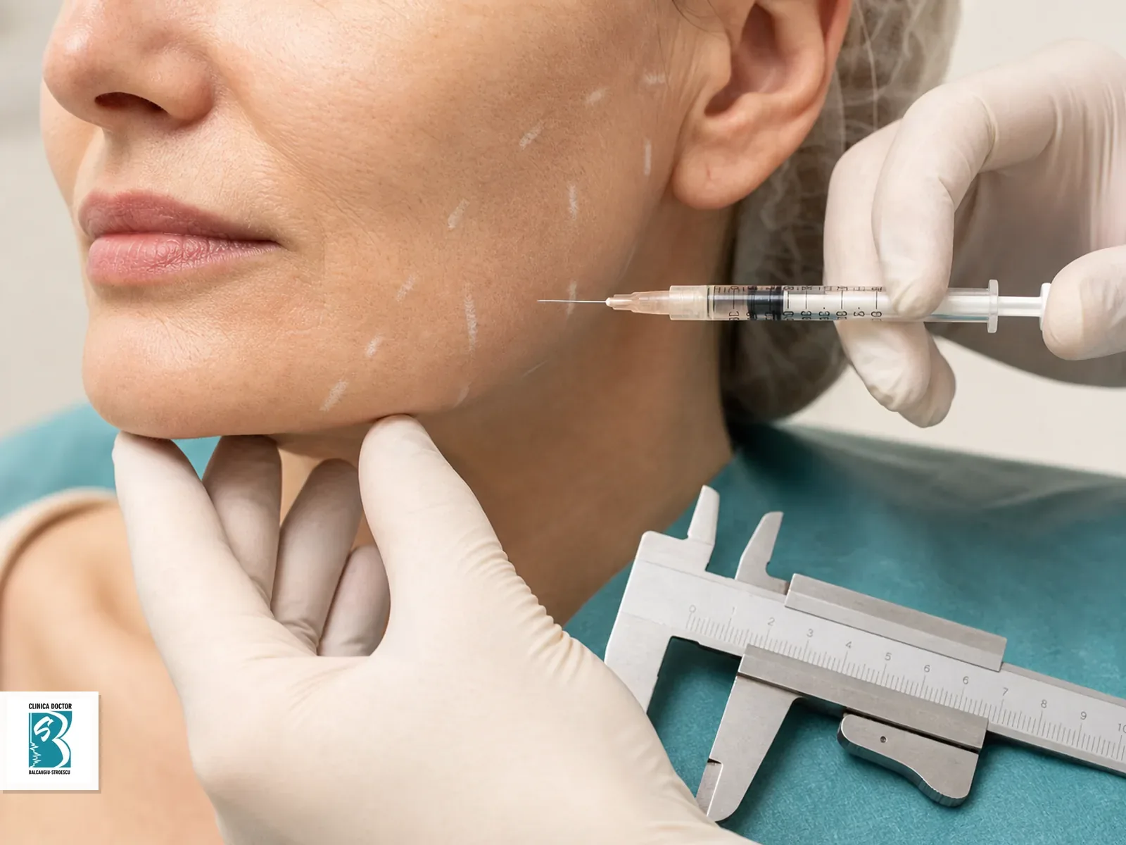 Biostimulator injectabil pentru Sculptra – stimulator de colagen injectabil (1 fiolă), aplicat în zonă marcată clinic