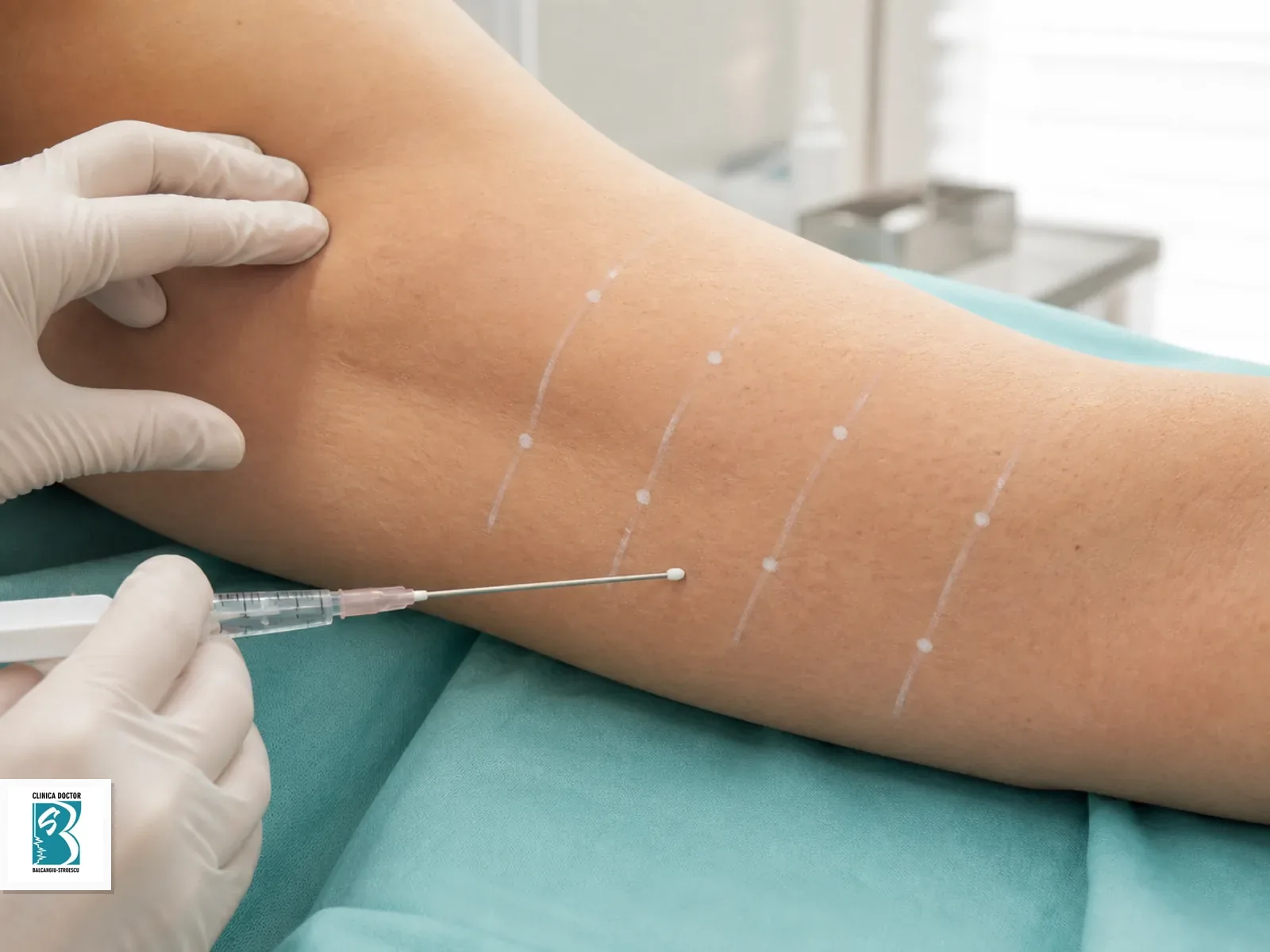 Sculptra tratament corporal – stimulator de colagen pentru fermitatea pielii Biostimulator injectabil pentru Sculptra tratament corporal – stimulator de colagen pentru fermitatea pielii, aplicat în zonă marcată clinic