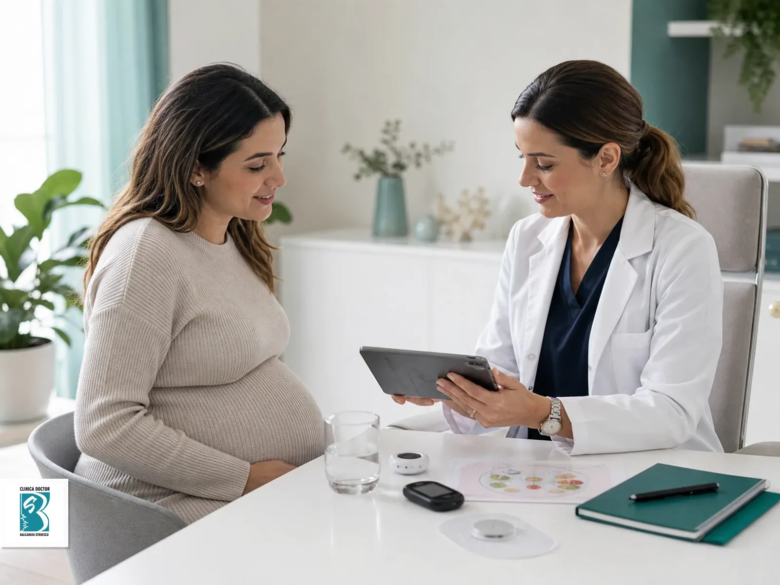 Medic si pacienta gravida revizuiesc un plan metabolic sigur pentru sarcina